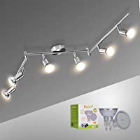 Lámparas de Techo LED 6 Focos Orientables- Bojim Luz de techo con Barra Giratoria incl. 6X Bombillas GU10 6W 2800K…